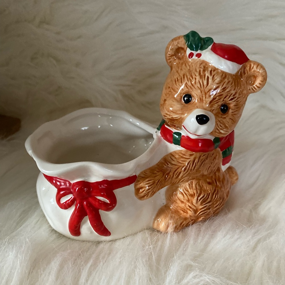 NWOT vintage Ceramic Christmas Bear Candy Dish